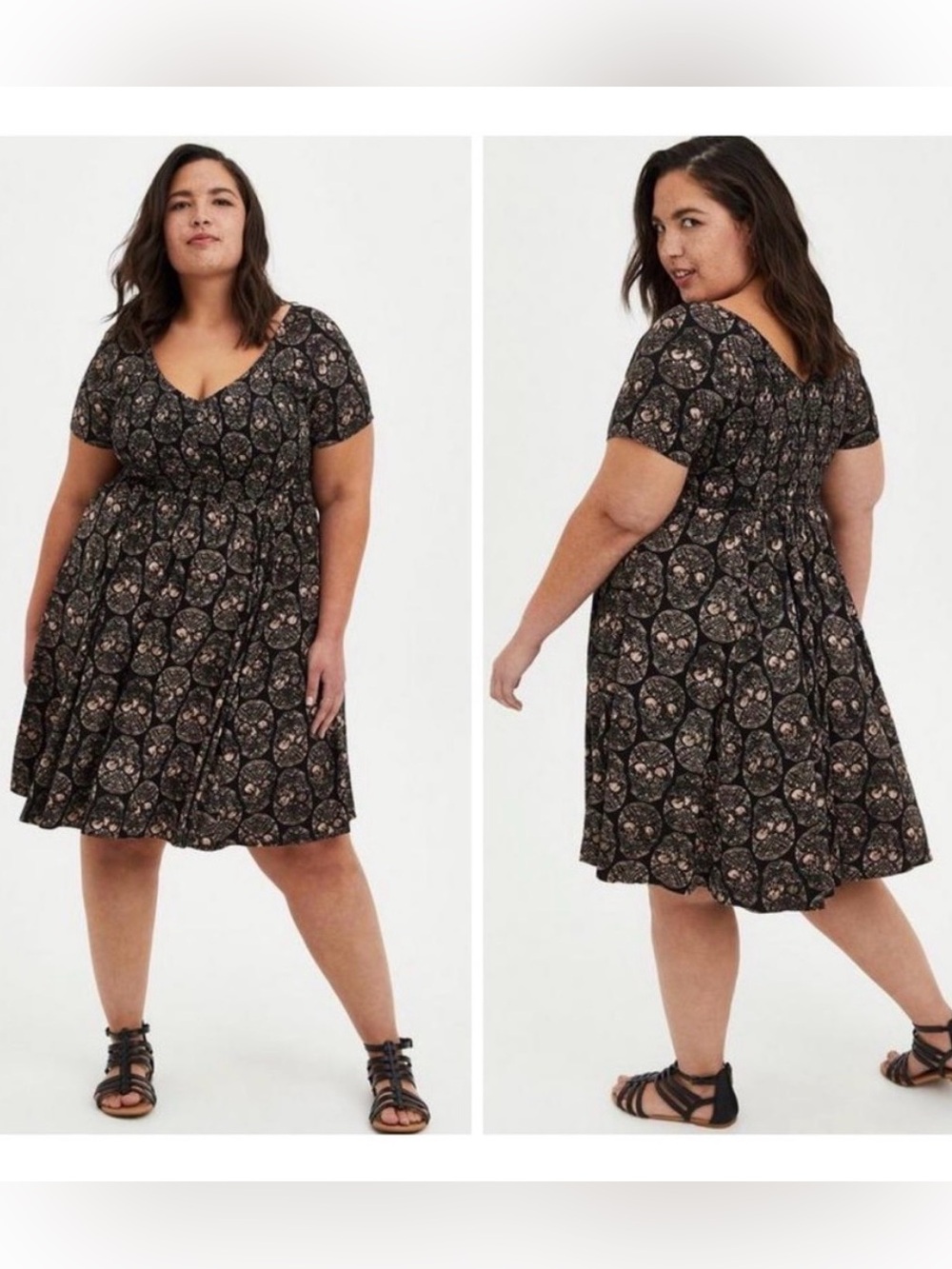 Torrid size 2 smocked black skull dress